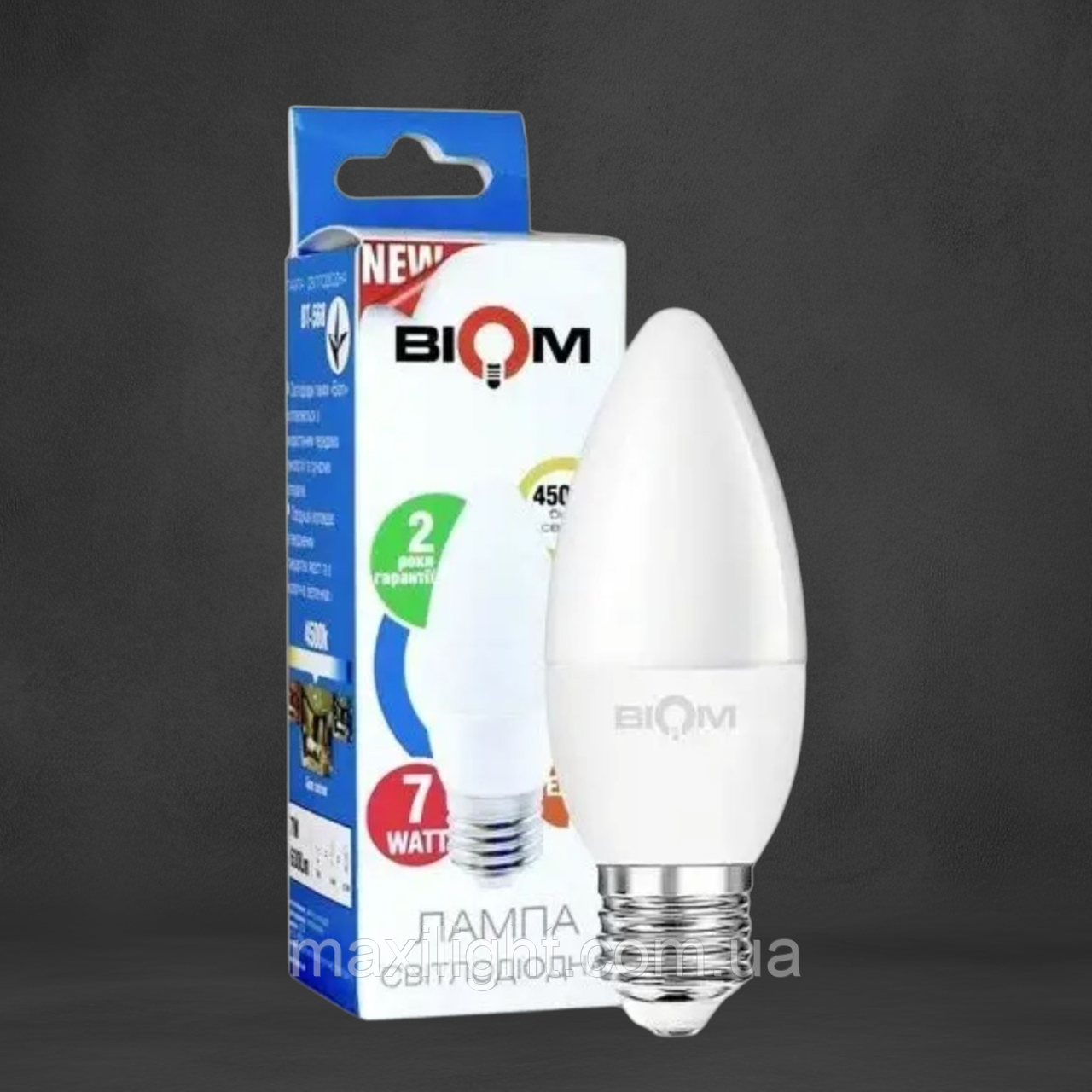 Світлодіодна Лампа BIOM С37 "Свічка" 7W цоколь Е27 4500К нейтральний білий