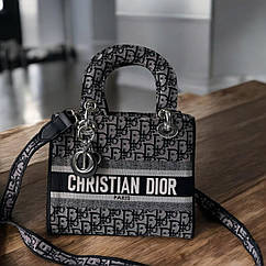Гарна жіноча текстильна сумка Dior 25см брендова сумочка Діор темного кольору повсякденна і на подарунок дівчині