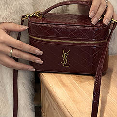 Червона гарна жіноча сумка-бочонок Saint Laurent Gaby лакована натуральна шкіра золотиста фурнітура