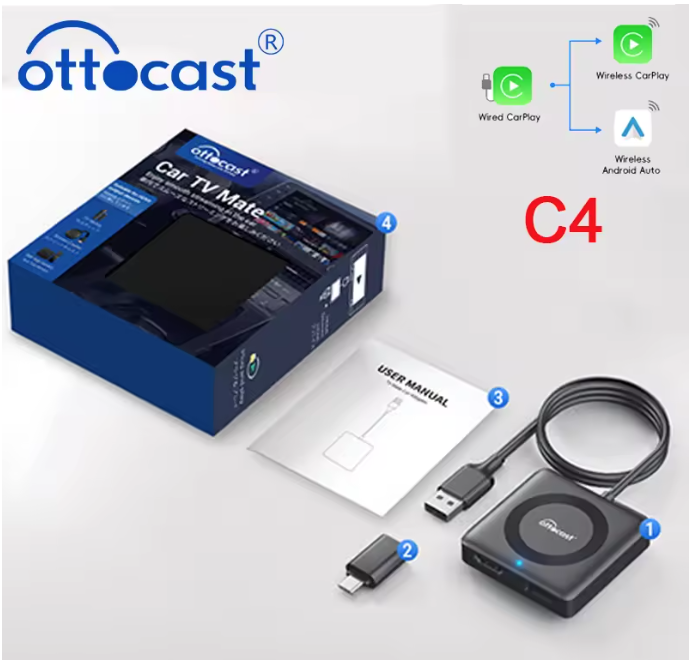 OTTOCAST Car TV Mate Pro C4 бездротовий адаптер для автомобіля CarPlay і Android Auto відеоконвертер HDMI, фото 1