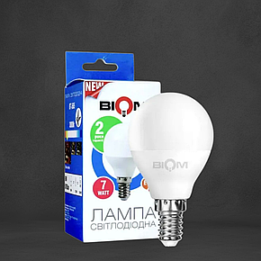 Світлодіодна Лампа BIOM G45 "Шар" 7W цоколь Е14 4500К нейтральний білий, фото 1