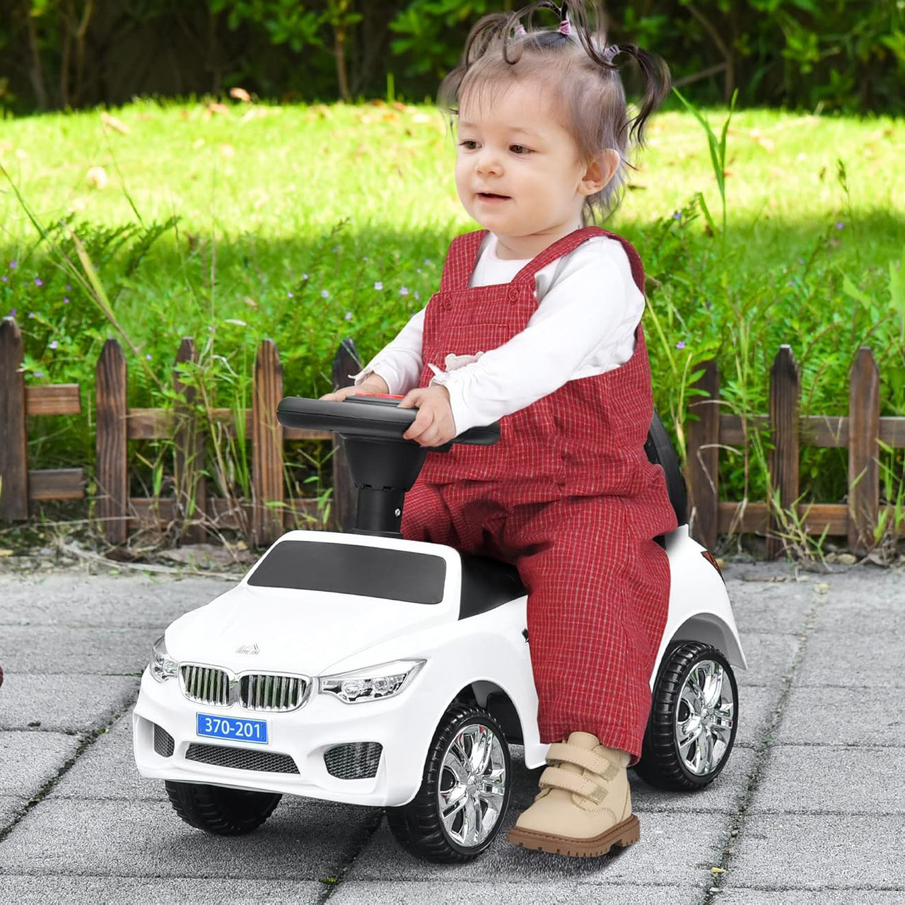 Біла машинка BMW Каталка толокар для дитини від року Дитячий транспорт для розвитку моторики Світло музика EVA, фото 1