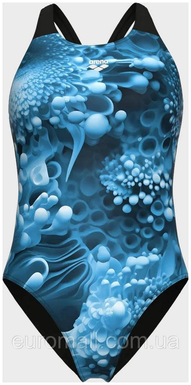 Купальник закритий для Жінкиок Arena BLUE FLOWERS SWIMSUIT V BACK синій, чорний Жінки 44, фото 1