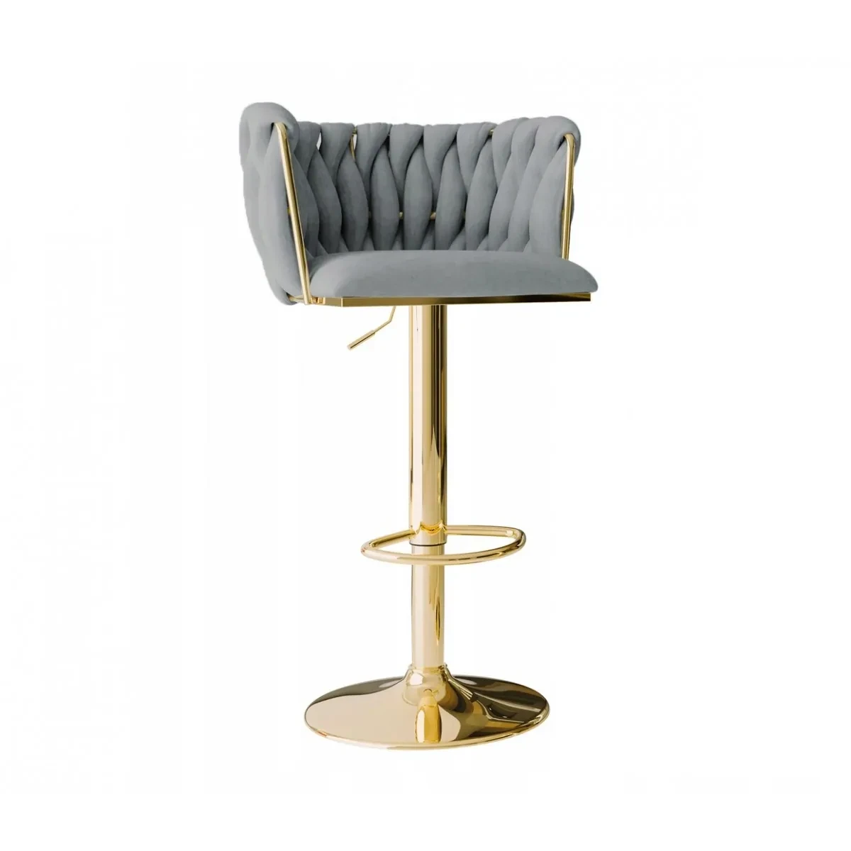 Барне крісло на золотій ніжці MARBELLA, оббивка велюр, закруглена спинка, регуляція висоти, сірий колір, фото 1