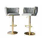 Барне крісло на золотій ніжці MARBELLA, оббивка велюр, закруглена спинка, регуляція висоти, сірий колір, фото 2