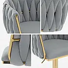 Барне крісло на золотій ніжці MARBELLA, оббивка велюр, закруглена спинка, регуляція висоти, сірий колір, фото 3