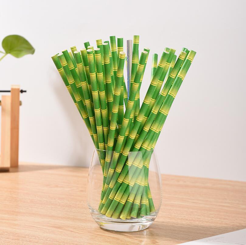 Коктейльні трубочки з принтом бамбука 25 штук 20 см зелений, фото 1