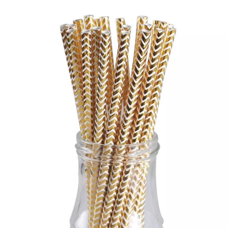Коктейльні трубочки з геометричним принтом 25 штук 20 см золотистий, фото 1