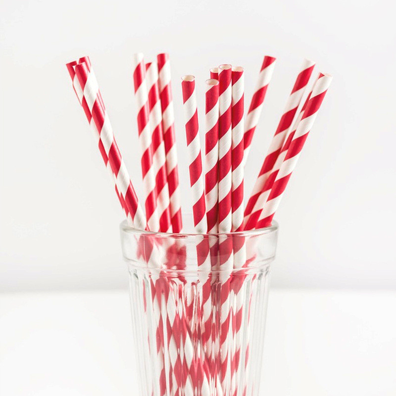 Коктейльні трубочки у смужку 25 штук 20 см червоно-білий, фото 1