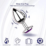 Анальна пробка металева 9 см, втулка плаг сріблястий з каменем, інтимні іграшки для анусу, фото 6