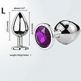 Анальна пробка металева 9 см, втулка плаг сріблястий з каменем, інтимні іграшки для анусу, фото 7