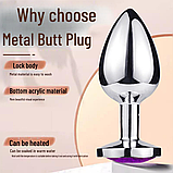 Анальна пробка металева 9 см, втулка плаг сріблястий з каменем, інтимні іграшки для анусу, фото 10