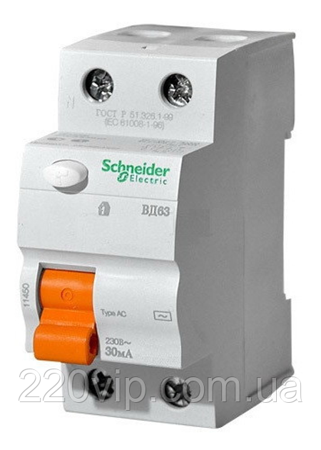 Диф реле 2P 40A 30mA УЗО SCHNEIDER ELECTRIC 11452 ВД63 Дифференциальное реле, выключатель тока (100% оригинал), фото 1