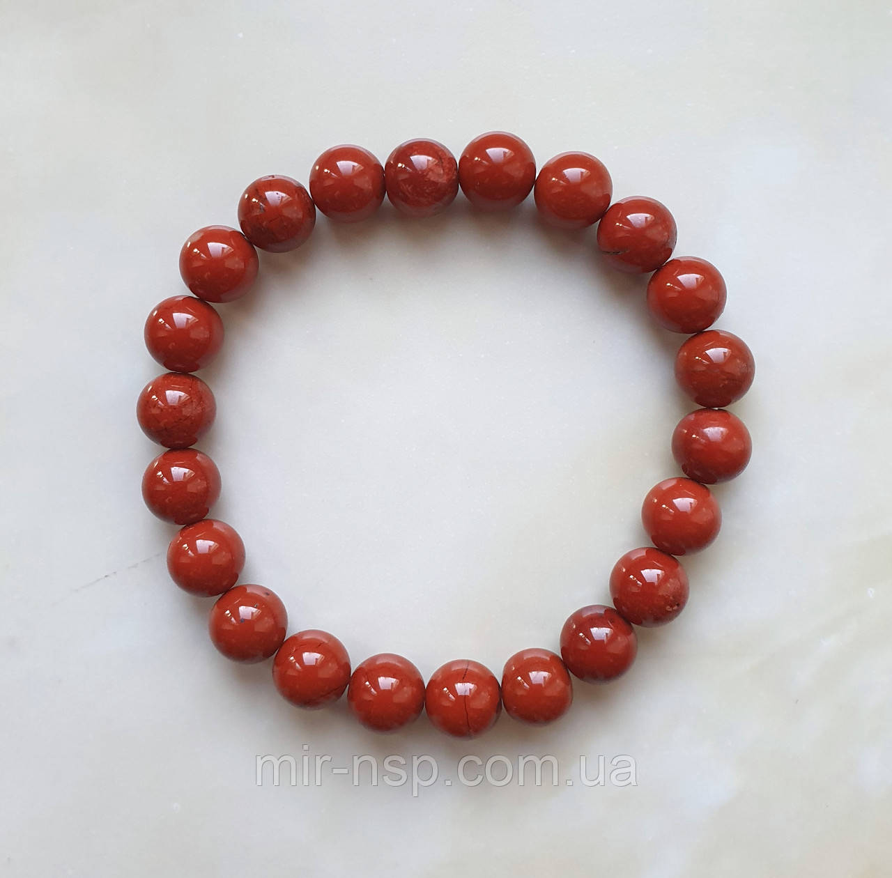 Браслет 100% натуральна яшма червона 8 мм розмір 18,5, фото 1