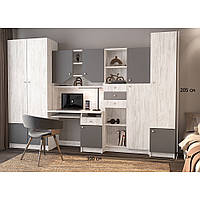 Дитяча стінка з письмовим столом Юніор 300 см артвуд світлий із вставками графіт