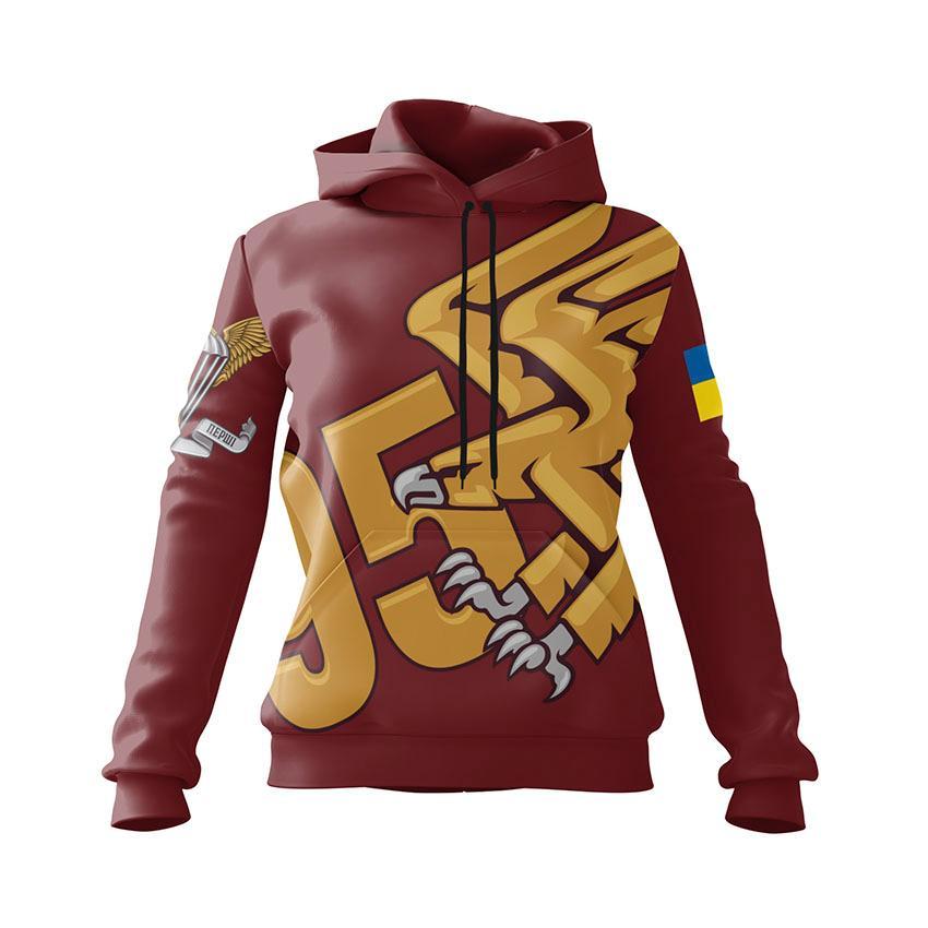 Худі жіноче з принтом «95-та окрема десантно-штурмова бригада. Незламний політ» бордовий