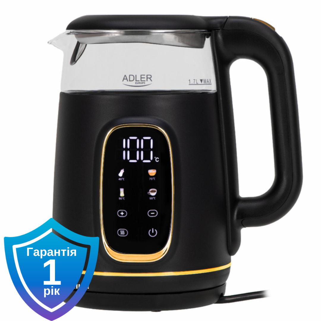 Чайник електричний Adler AD 1305 LED black gold 40-100 °C 1.7 L, фото 1