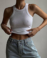 Однотонная женская базовая майка в рубчик (белая, черная)