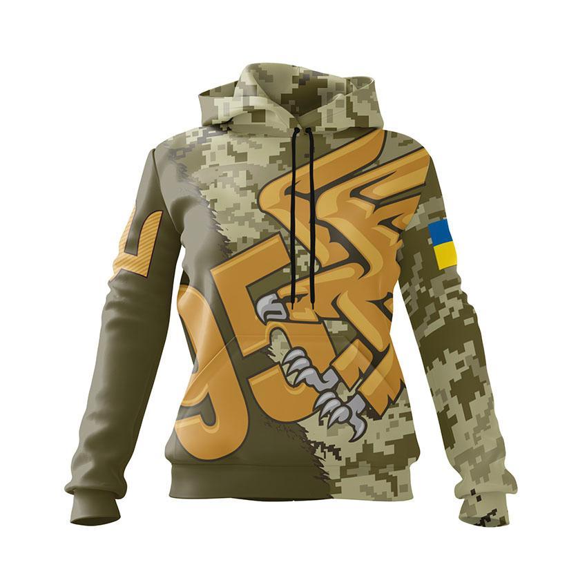 Худі жіноче з принтом «95-та окрема десантно-штурмова бригада. Камуфляжна енергія» принт 3