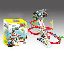 Спуск гірка з  потягами  2021-6 музика, підсвічування, 3 машинки