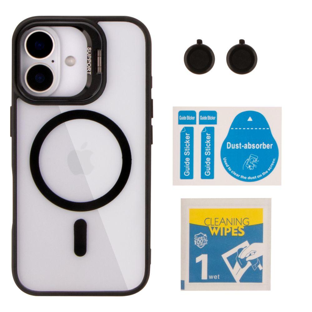 Чохол TPU+PC+Metal Stand Case with MagSafe and Camera Lenses для iPhone 16 Колір Black, фото 1