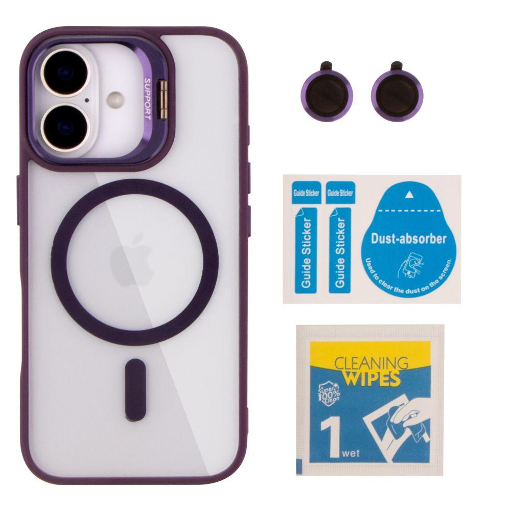 Чохол TPU+PC+Metal Stand Case with MagSafe and Camera Lenses для iPhone 16 Колір Dark Purple, фото 1