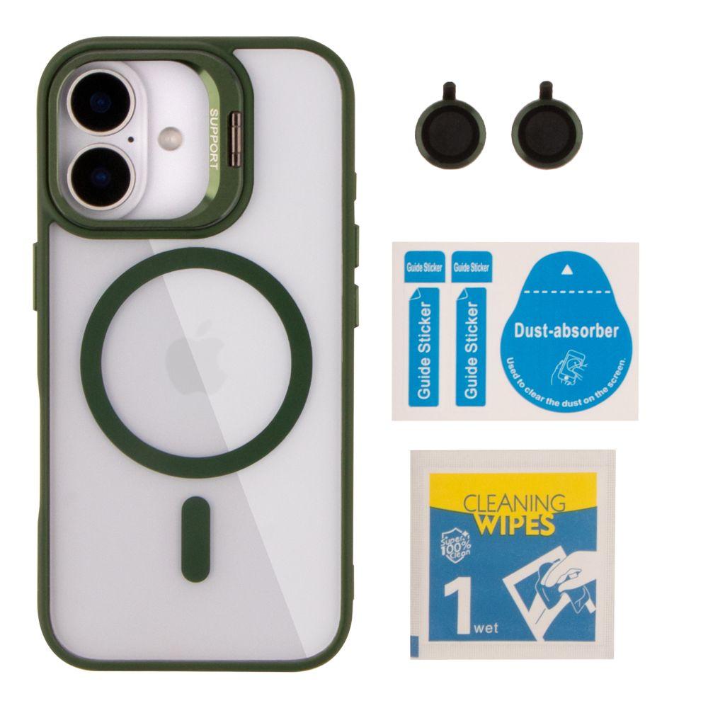 Чохол TPU+PC+Metal Stand Case with MagSafe and Camera Lenses для iPhone 16 Колір Green, фото 1