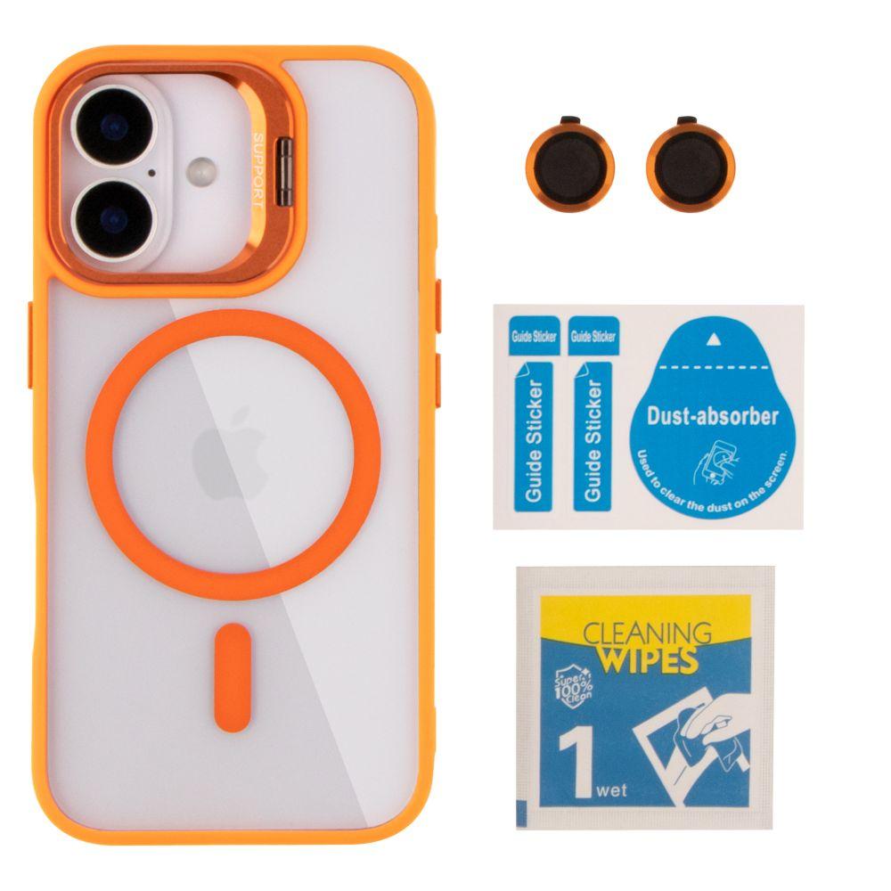 Чохол TPU+PC+Metal Stand Case with MagSafe and Camera Lenses для iPhone 16 Колір Orange, фото 1