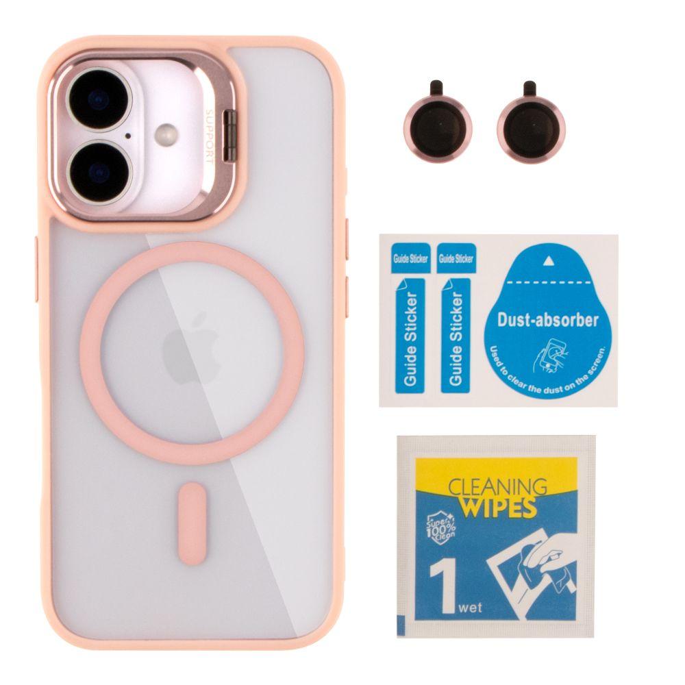 Чохол TPU+PC+Metal Stand Case with MagSafe and Camera Lenses для iPhone 16 Колір Pink, фото 1