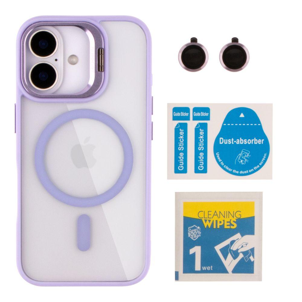 Чохол TPU+PC+Metal Stand Case with MagSafe and Camera Lenses для iPhone 16 Колір Purple, фото 1