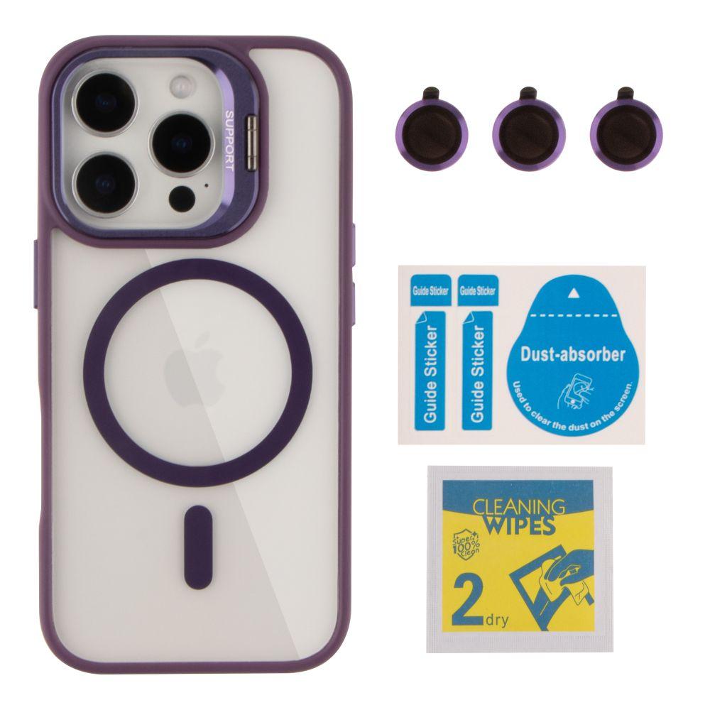 Чохол TPU+PC+Metal Stand Case with MagSafe and Camera Lenses для iPhone 16 Pro Max Колір Dark Purple, фото 1