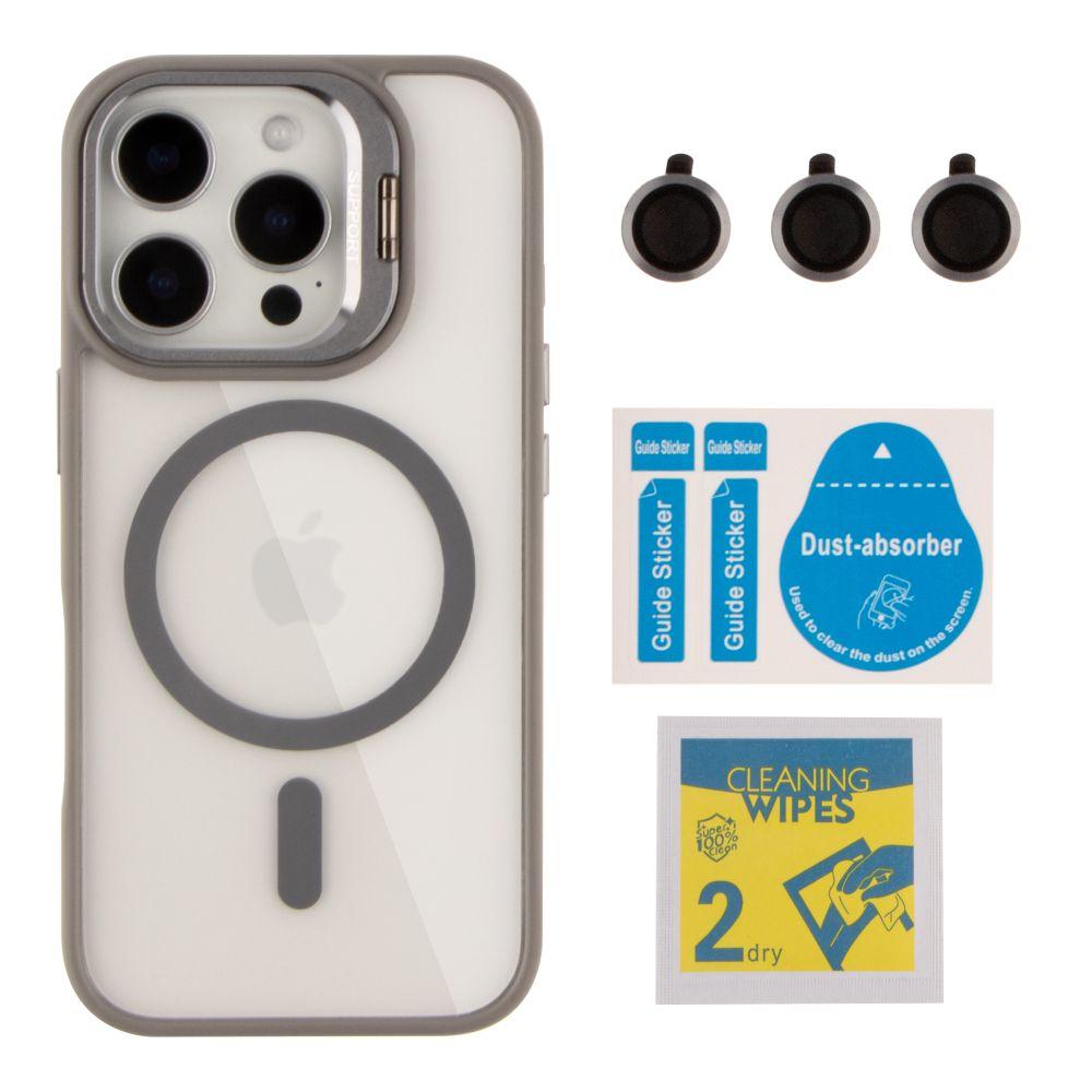 Чохол TPU+PC+Metal Stand Case with MagSafe and Camera Lenses для iPhone 16 Pro Max Колір Grey, фото 1