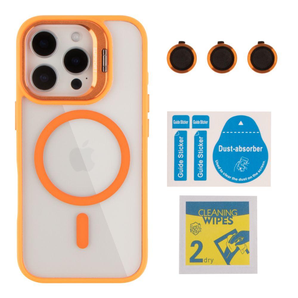 Чохол TPU+PC+Metal Stand Case with MagSafe and Camera Lenses для iPhone 16 Pro Max Колір Orange, фото 1