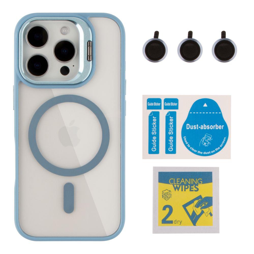 Чохол TPU+PC+Metal Stand Case with MagSafe and Camera Lenses для iPhone 16 Pro Колір Blue, фото 1
