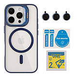Чохол TPU+PC+Metal Stand Case with MagSafe and Camera Lenses для iPhone 16 Pro Колір Blue, фото 5