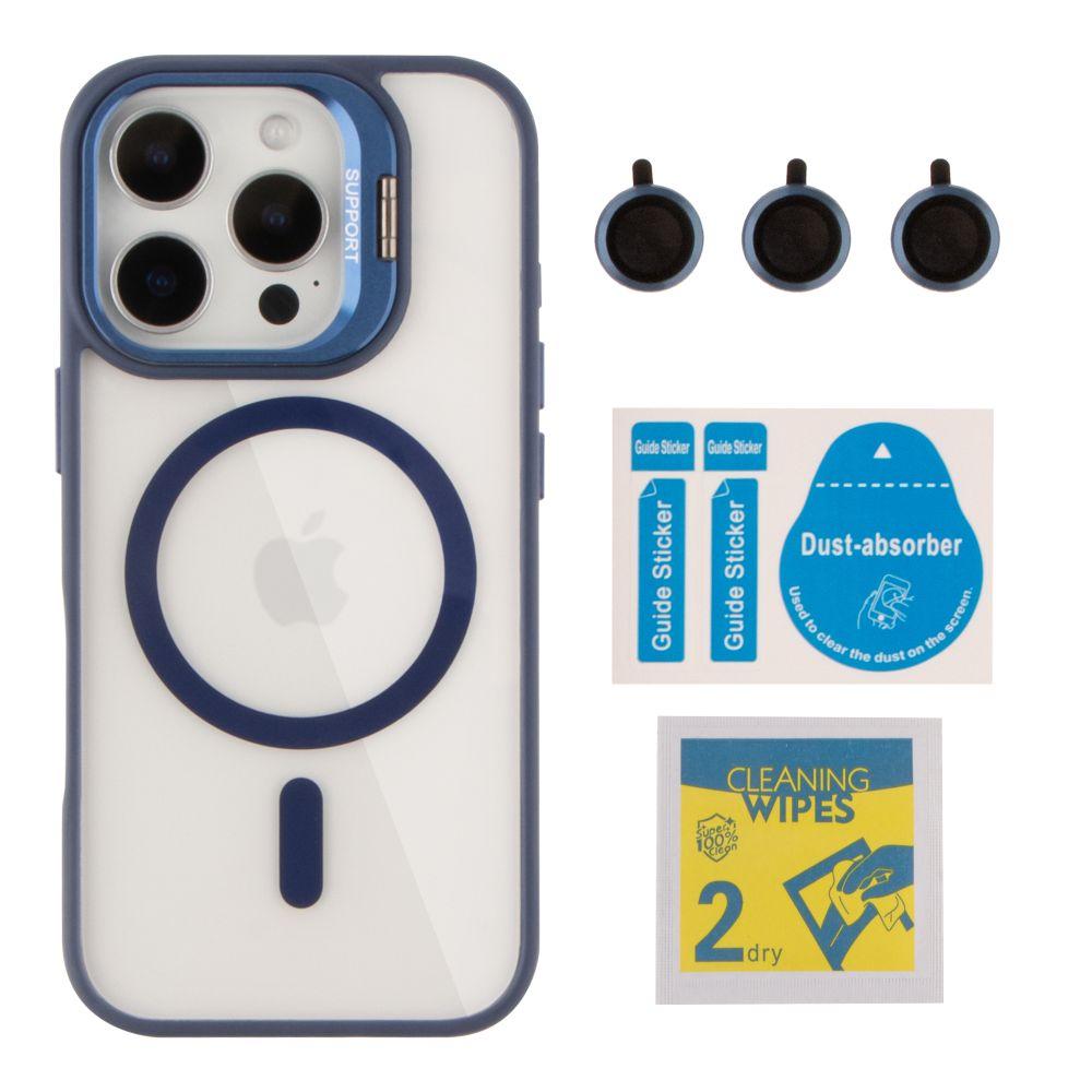 Чохол TPU+PC+Metal Stand Case with MagSafe and Camera Lenses для iPhone 16 Pro Колір Dark Blue, фото 1