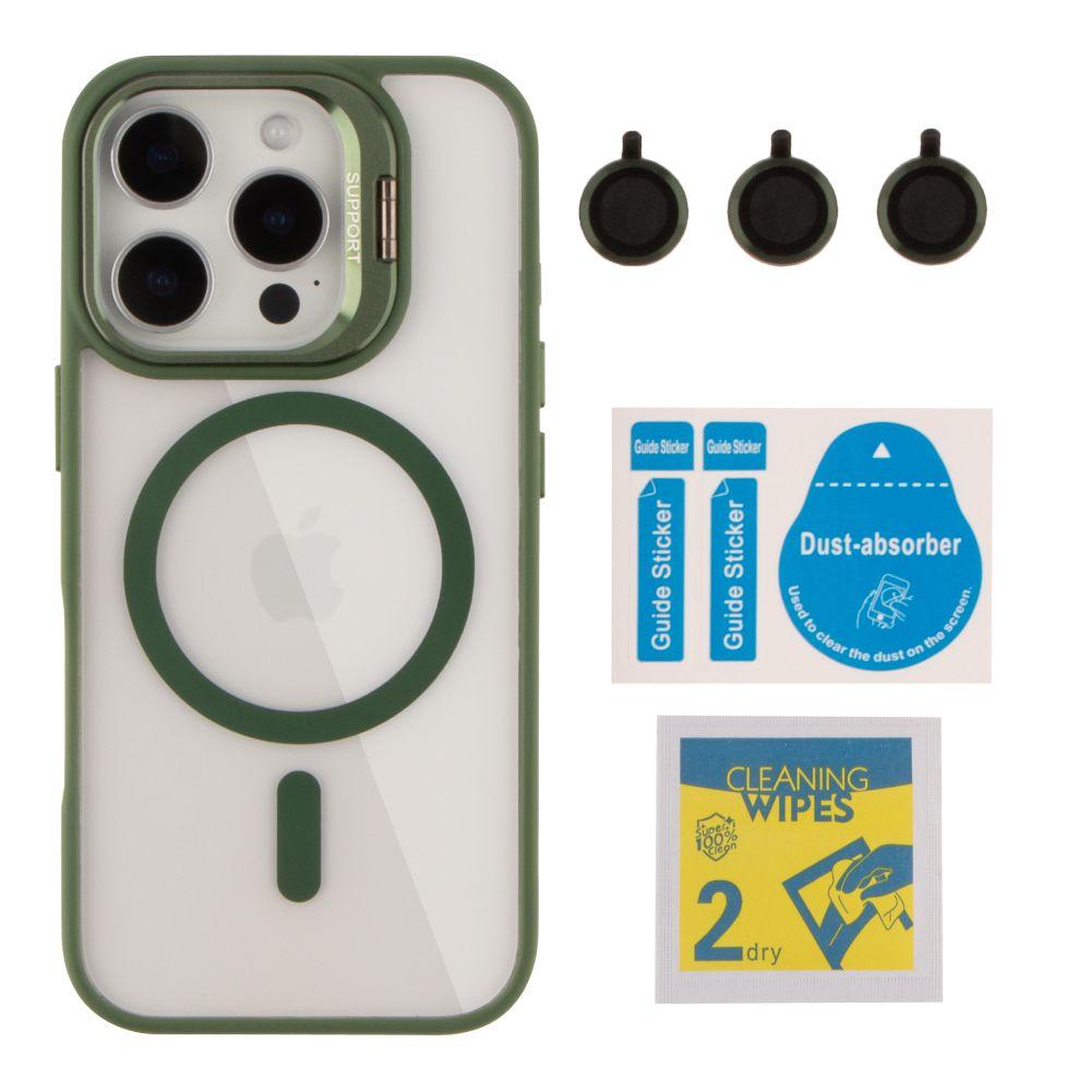 Чохол TPU+PC+Metal Stand Case with MagSafe and Camera Lenses для iPhone 16 Pro Колір Green, фото 1
