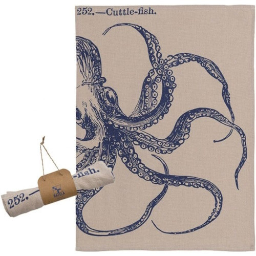 Кухонний рушник Octopus Batela 70х50 см з бавовни стильний пісочний з зображенням восьминога, фото 1