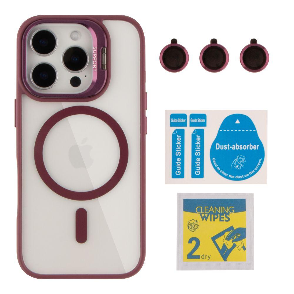 Чохол TPU+PC+Metal Stand Case with MagSafe and Camera Lenses для iPhone 16 Pro Колір Plum, фото 1