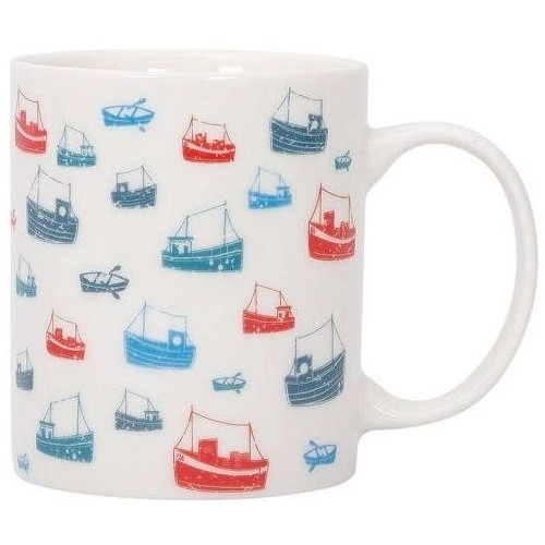 Кружка Boats кераміка біла Batela з зображенням кораблів висота 9.5 см діаметр 8 см для мікрохвильової печі, фото 1