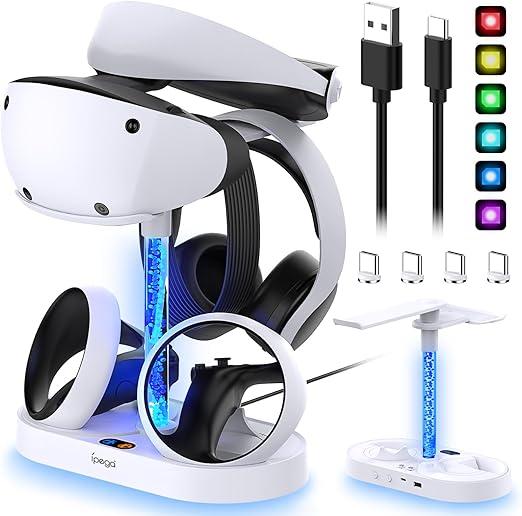 MENEEA VR2 - Підставка для зарядки контролера Playstation VR2, з кольоровою світловою колоною, 4 магнітні роз'єми, RGB
