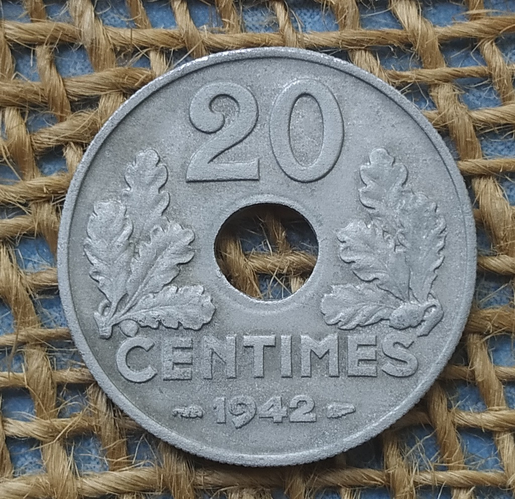 20 сантимiв 1942 року. Режим Вiшi. Францiя, фото 1