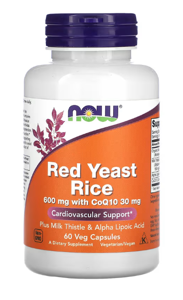 Now Red Yeast Rice 600 mg with CoQ10 30 mg 60 Veg Caps