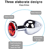 Пробка металева 8 см з Червоним каменем для анала, втулка срібляста з обмежувачем ануса, інтимні іграшки, фото 2