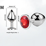 Пробка металева 8 см з Червоним каменем для анала, втулка срібляста з обмежувачем ануса, інтимні іграшки, фото 6