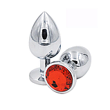 Пробка металева 8 см з Червоним каменем для анала, втулка срібляста з обмежувачем ануса, інтимні іграшки, фото 7