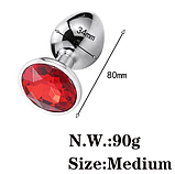 Пробка металева 8 см з Червоним каменем для анала, втулка срібляста з обмежувачем ануса, інтимні іграшки, фото 10