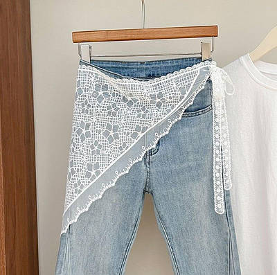 Хустка мереживна на талію косинка хустинка на шию на сумку шаль ажурна в квітковий принт