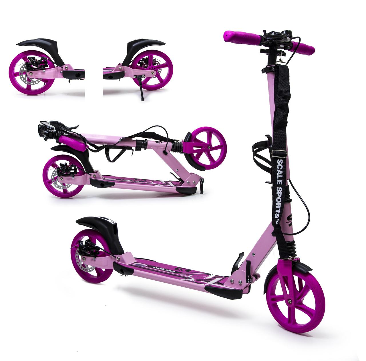 Самокат Scale Sports SS-04 двоколісний на дискових гальмах. Ліхтар. Підніжка Pink