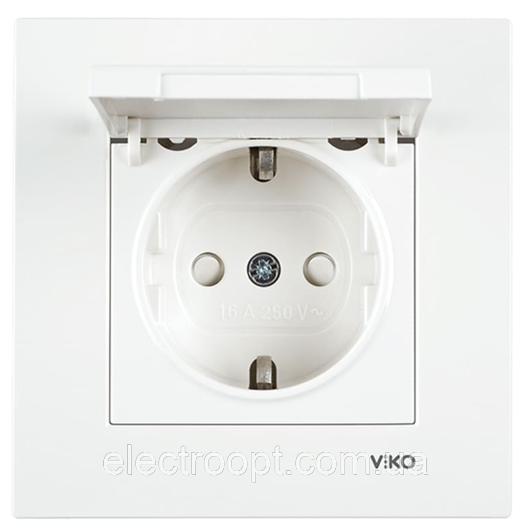 Розетка із заземленням та кришкою VIKO Karre (білого кольору)